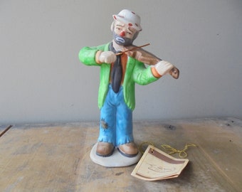 Vintage Emmett Kelly Jr. Clown Figurine, Emmett Kelly Jr. Collection by Flambro, Vintage Hobo Clown Playing Violin, TheEarlyBirdFinds
