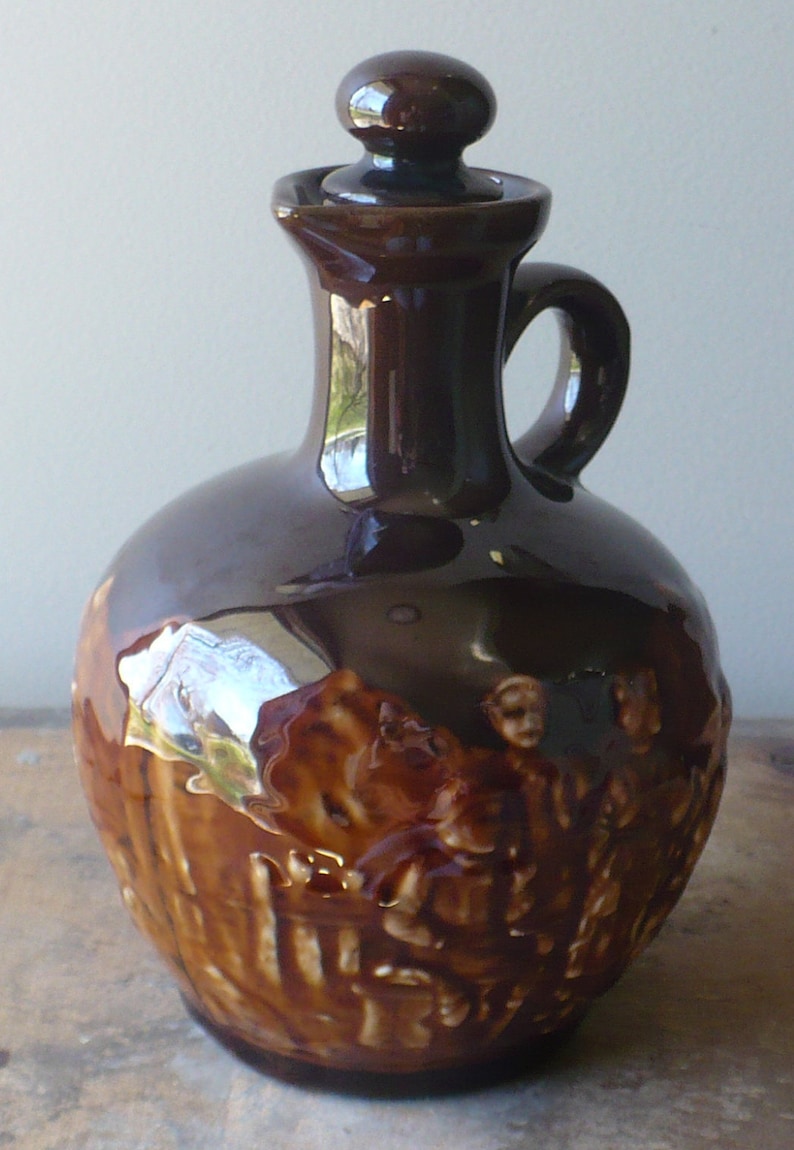 Vintage Brown Ceramic Bottle Brown Cruet Bottle With Handle Etsy