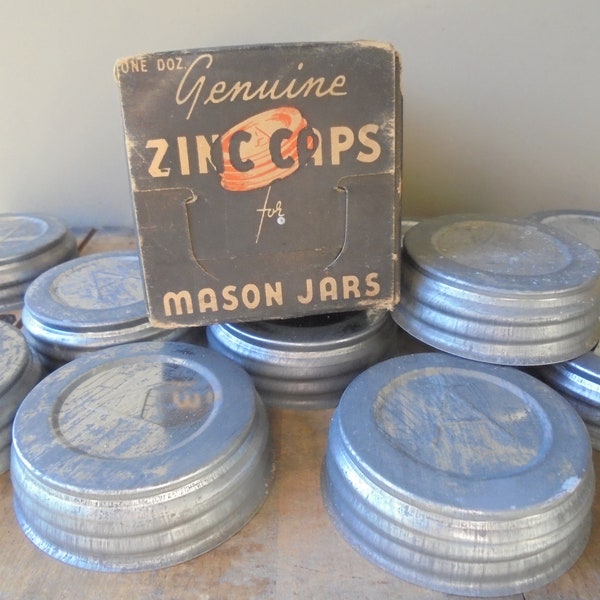 vintage Canning Supply Zink Caps, vintage American DuPont Metal Lids, 10 Zinc Canning Jar Hood Couvercles, Greencastle Indiana, TheEarlyBirdFinds