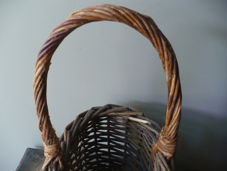 Vintage Woven Basket With Handle Rustic Wooden Container Etsy