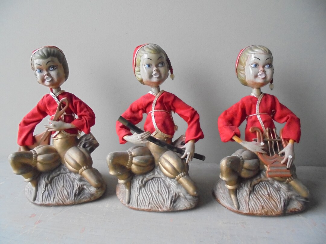 Set of Three Vintage Tilso Musical Pixies Made in Hong Kong, Vintage