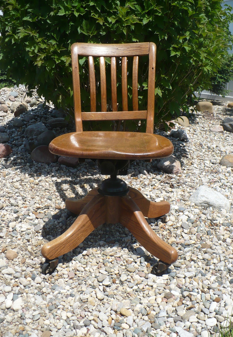 Vintage Office Chair Rolling Swivel Desk By H Krug Kitchener Wood Kid S