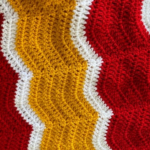 Kansas City Chiefs theme theme red and gold chevron pattern afghan. Ready to ship!