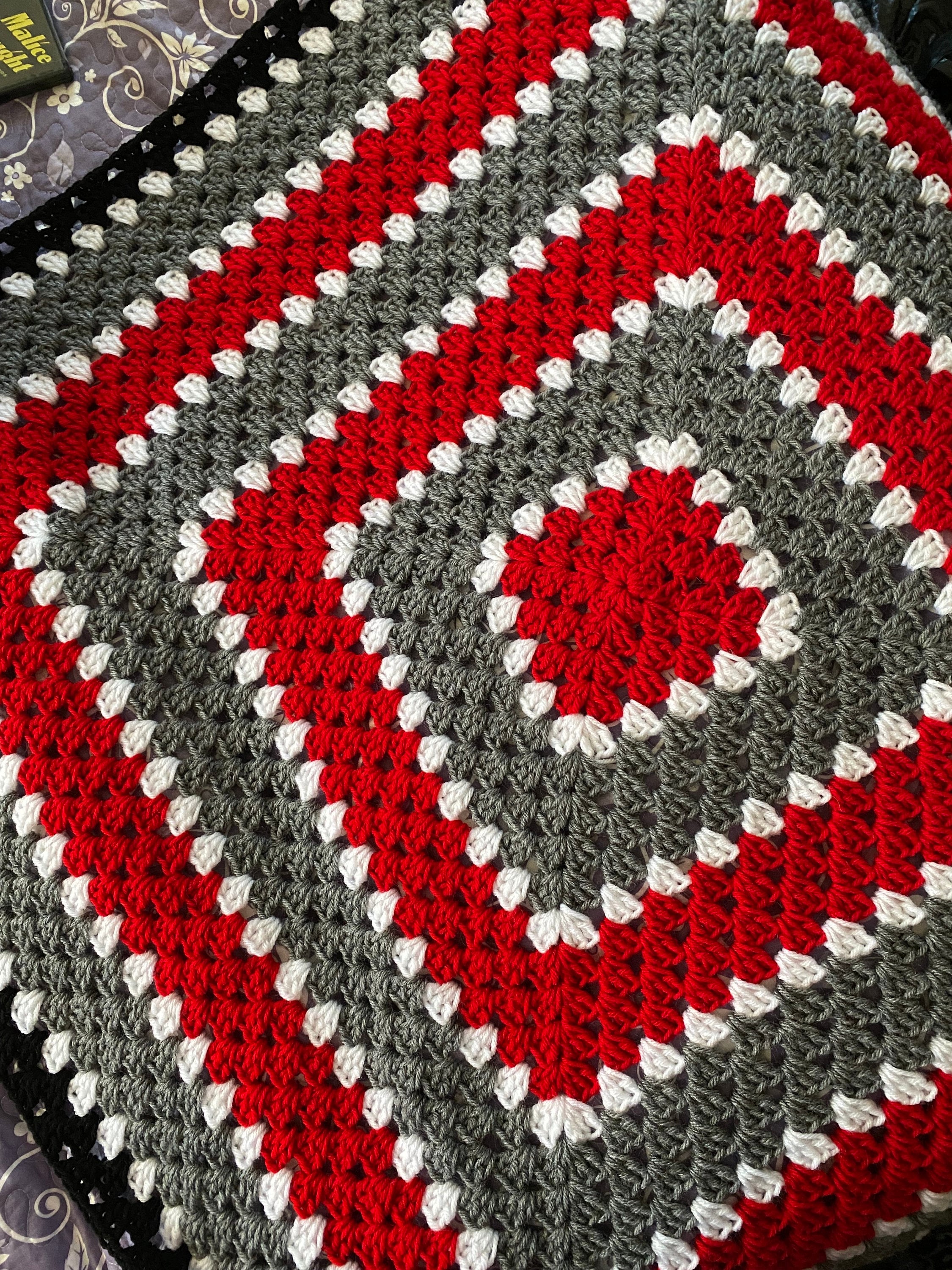 Ohio State Buckeyes Themed Large Granny Square Afghan in Scarlet