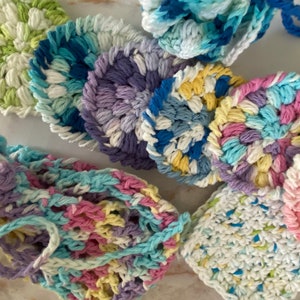Cotton spa set. Cotton Washcloth, facial rounds/scrubbies, bath loofah, mesh bag. Reusable. Eco-friendly. Free shipping.