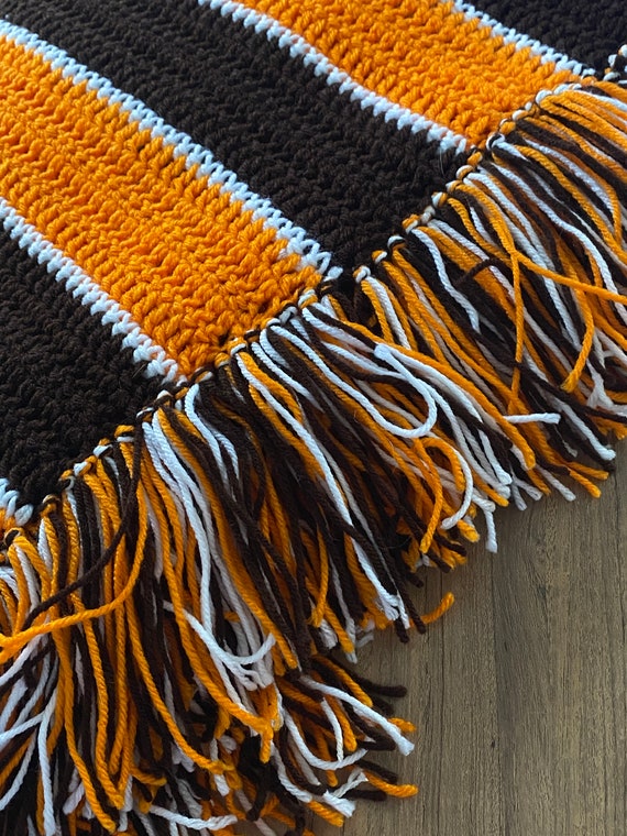 Browns Theme Crochet Afghan: Orange & Brown Striped Blanket With