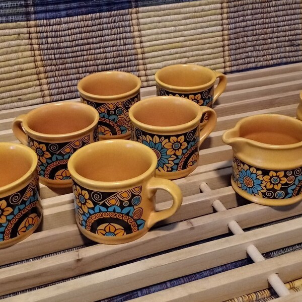 Boho Retro Mod Coffee Set by Sadler England - 1970s Flower Power