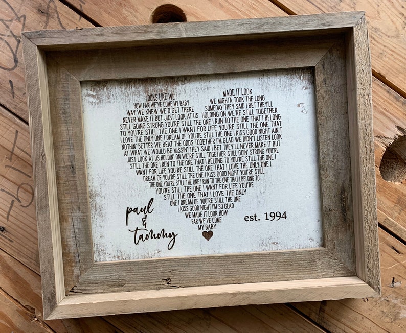 Song Lyric Wall Art Song Lyric Gift Frame Song Lyric First Etsy