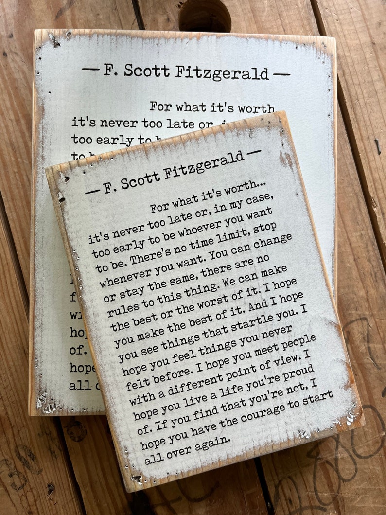 F Scott Fitzgerald for What It's Worth Quote Etsy