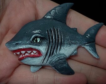 Great White Shark Magnet, Handmade Shark Sculpture, Creepy Cute Ocean Animal Magnet, Marine Life Refrigerator Decor