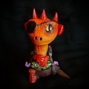 Pirate Dragon Trick-or-Treater &quot;Captain Scales&quot; | Halloween Polymer Clay Sculpture | Creepy Cute Fantasy Creature | Collectible Dragon Art