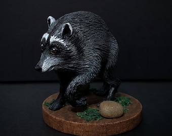 MADE TO ORDER Jimothy Raccoon Sculpture Scene, Handmade Running Raccoon Figurine, Funny Woodland Animal Art, Viral Meme Gift, Raccoon Lover
