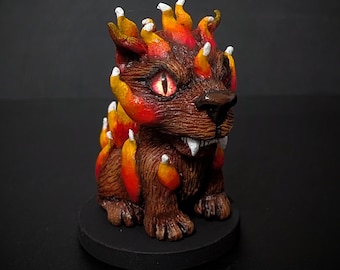 Mini Hellhound Sculpture, Fire Dog Creature, Creepy Cute One of a Kind Polymer Clay Monster