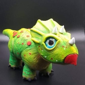 Triceratops Dino Sculpture &quot;Pickles&quot; | Green Dino Collectible | Cute Dinosaur Polymer Clay Figurine | Whimsical Clay Creature Art