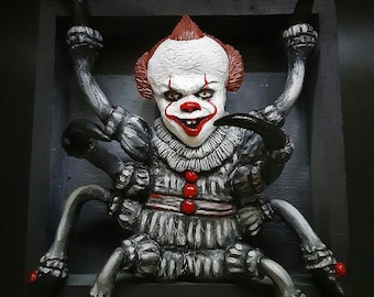 Creepy Clown Spider Wall Sculpture | Gothic Horror Shadow Box Art | Handmade Polymer Clay Decor | Dark Fantasy Creepy Cute Collectible