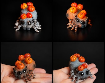 PREORDER Baby Pumpkin Spider | Creepy Cute Polymer Clay Sculpture | Fall Halloween Decor | Handmade Creature Art | Cute Pumpkin Spider