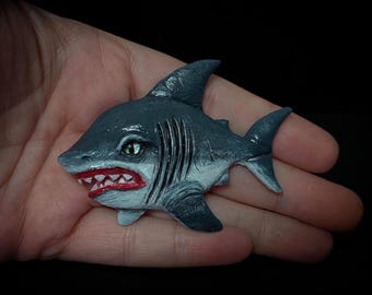 Great White Shark Magnet, Handmade Shark Sculpture, Creepy Cute Ocean Animal Magnet, Marine Life Refrigerator Decor