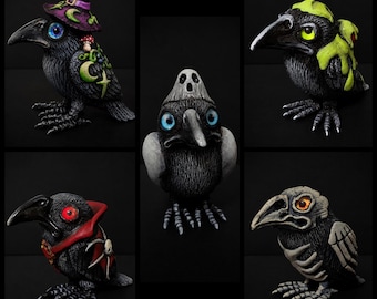 MADE TO ORDER Halloween Ravens | Creepy Cute Polymer Clay Sculpture | Spooky Raven Figurines | Handmade Gothic Creature Art | Crow Lover Art