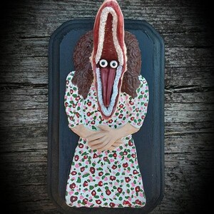 Distorted Lady Wall Sculpture | Spooky Halloween Wall Art | Creepy Cute Collectible Figure | Gothic Horror Decor | Polymer Clay Wall Hanging