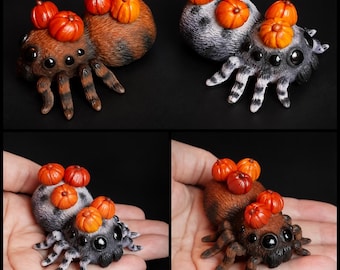 PREORDER Pumpkin Spider | Creepy Cute Polymer Clay Sculpture | Fall Halloween Decor | Handmade Creature Art | Spooky Pumpkin Spider