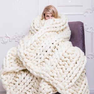 Chunky knit blanket, Chunky blanket, Knitted Blanket, Wool Blanket, Merino Wool, Blanket, Chunky yarn, Wool throw, Throw blanket Pearl