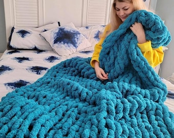 EXTRA JUMBO grobstrick Chenille Decke, Chunky Chenille Garn, Arm stricken Decke, Grobstrick Decke, Super Chunky Decke, Geschenk, Weihnachten