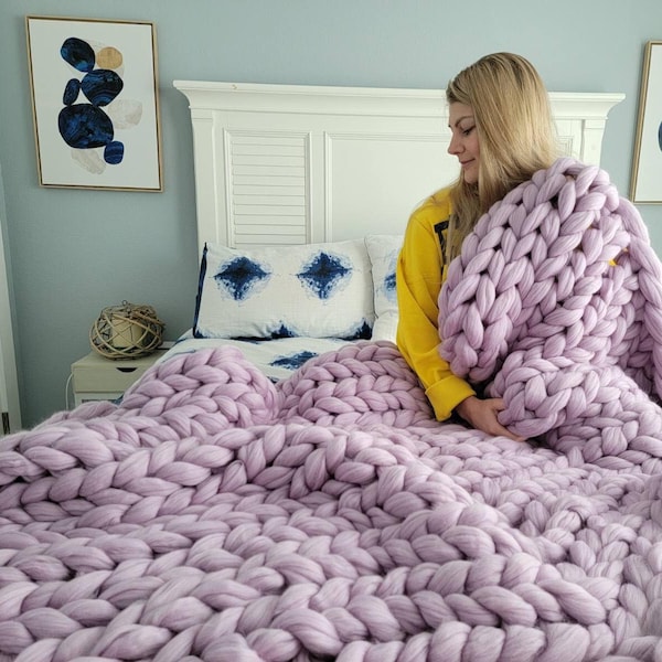 Super Chunky knit blanket, chunky knit blanket, chunky knits, Blanket, Merino wool blanket, Chunky yarn, Arm knitted blanket, Merino throw