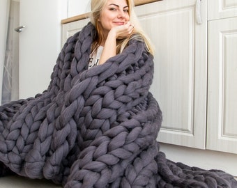 Super chunky knit blanket, chunky knits, merino wool blanket, knitted blanket, chunky yarn, Arm knitted blanket from merino wool