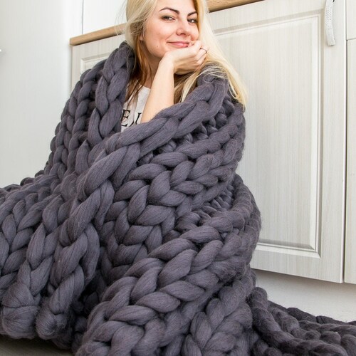 SUPER Chunky Knit Blanket 45X75 Merino Wool Merino Wool Etsy