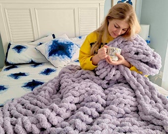 JUMBO Chenille Blanket, Chunky Chenille Yarn, Chunky knit blanket Arm Knit Blanket, Chunky knit blanket, Super Chunky blanket, throw blanket