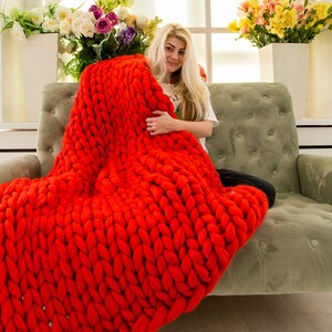 Chunky knit blanket, chunky Blanket, Chunky Knit Throw merino wool blanket, knitted blanket, Arm knitted blanket from merino wool, Blanket