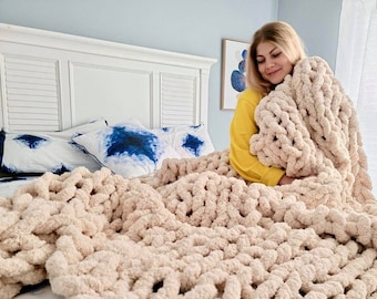 NEU EXTRA JUMBO Chenille Decke, Chunky Chenille Garn, Arm Strickdecke, Chunky Strickdecke, Super Chunky Decke, Wurf Decke, Decke