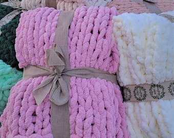 Chunky Chenille Knitted Throw Blanket pronto per la spedizione