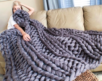Chunky knit blanket, Chunky blanket, Chunky knit throw, Giant knit blanket, knitted Blanket, Throw Blanket, Arm knitted Blanket, Merino wool