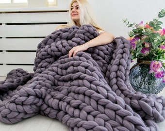 Super Chunky knit blanket, chunky blanket, chunky knits, Merino wool blanket, Chunky yarn, Arm knitted blanket, Merino wool throw