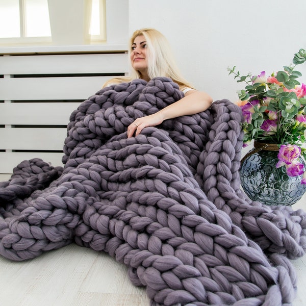Super Chunky knit blanket, chunky blanket, chunky knits, Merino wool blanket, Chunky yarn, Arm knitted blanket, Merino wool throw