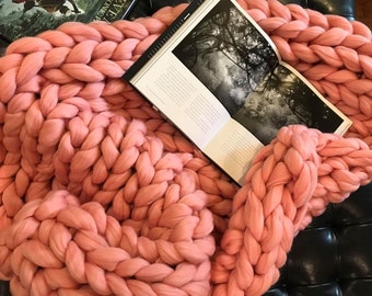 Super chunky gebreide deken, chunky gebreide deken, gebreide deken, Merino wol chunky breisels, Throw Blanket, Deken, Arm gebreide deken
