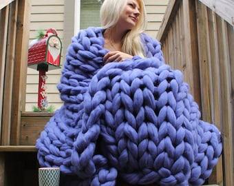 Big Knit Blanket, Chunky Blanket, Merino Wool Throw Blanket, Hand Knit Blanket, Fall Throw Blanket, Boho Blanket, Gift for her, Christmas