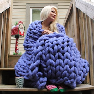 Big Knit Blanket, Chunky Blanket, Merino Wool Throw Blanket, Hand Knit Blanket, Fall Throw Blanket, Boho Blanket, Gift for her, Christmas
