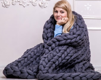 Super Chunky Blanket, Chunky Knit Blanket, Giant knit blanket, Throw Blanket, Wool Blanket, Knitted Blanket, Knit Blanket, Arm knitting