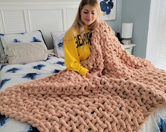 Beige grobstrick Decke - Couch Decke - Grobstrick Chenille Decke - Super grobstrick Decke - Kuscheliger Chenille Überwurf - Boho