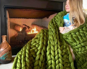 Chunky Knit Blanket, Merino Wool Bedspread, Throw Blanket