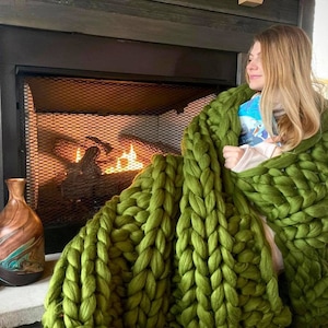 Chunky Knit Blanket, Merino Wool Bedspread, Throw Blanket