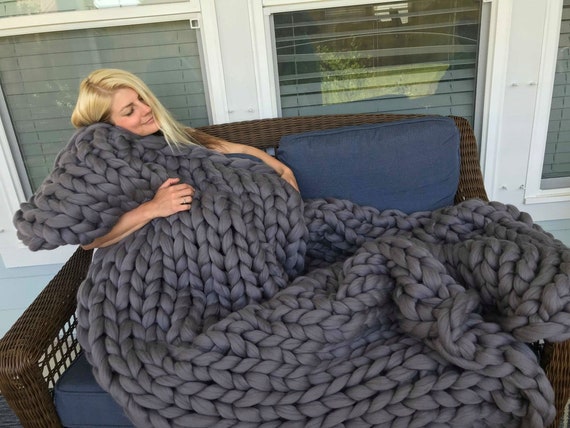 Extra Large Merino Blanket Knit Kit. Includes Super Soft Air Merino Yarn,  Big Wooden Needles & Printed Cape Cod Blanket Pattern. Color: Mink
