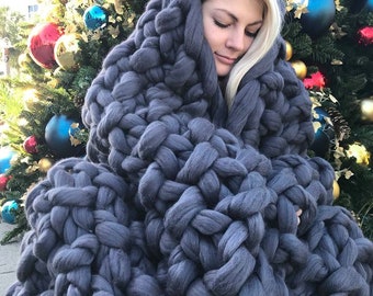 Super chunky knit blanket, chunky knit throw, Christmas Throw blanket, chunky knits, Arm knitted blanket, chunky blanket, Merino wool throw