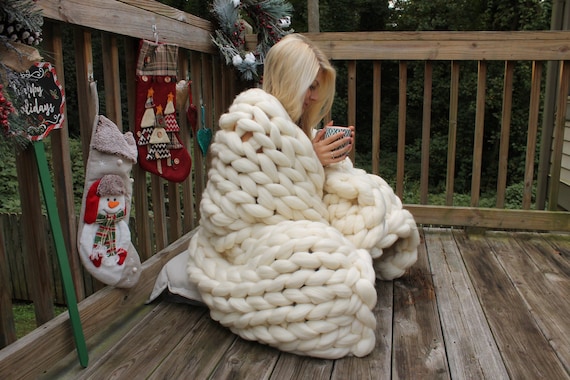 Chunky Knit Blanket Blanket Arm Knitted Blanket Throw Blanket Home Decore Christmas Gift Merino Wool Blanket Chunky Knits Throw Etsy