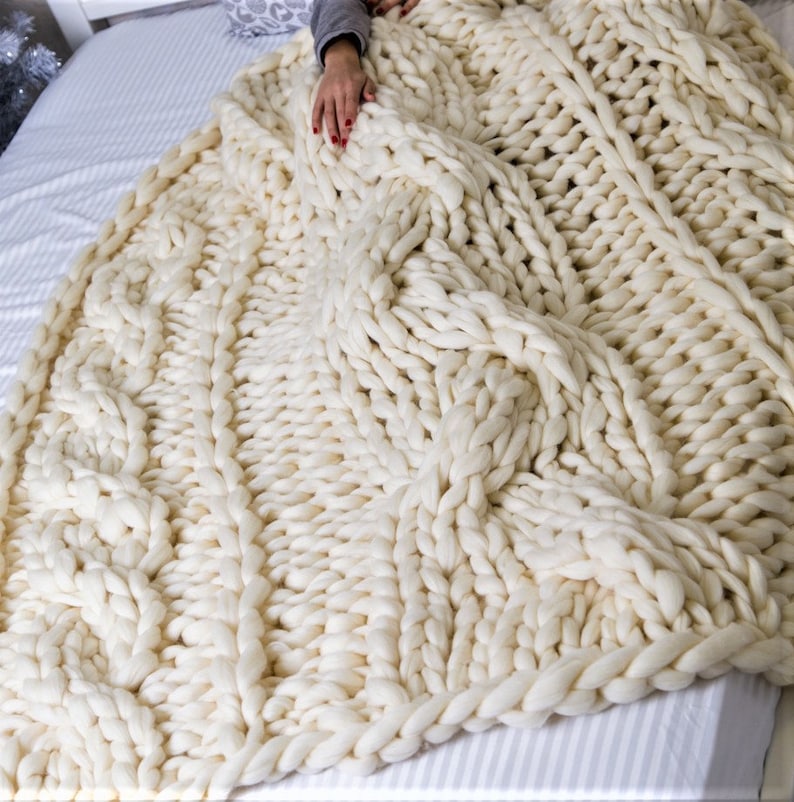 Chunky Knit Blanket Knitted Blanket Chunky Blanket Wool Etsy