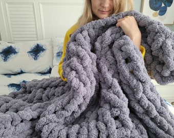 NIEUWE JUMBO Chenille Deken, Chunky Gebreide Chenille Deken, Chunky gebreide deken Arm Knit Blanket, Chunky knit blanket, Super Chunky deken