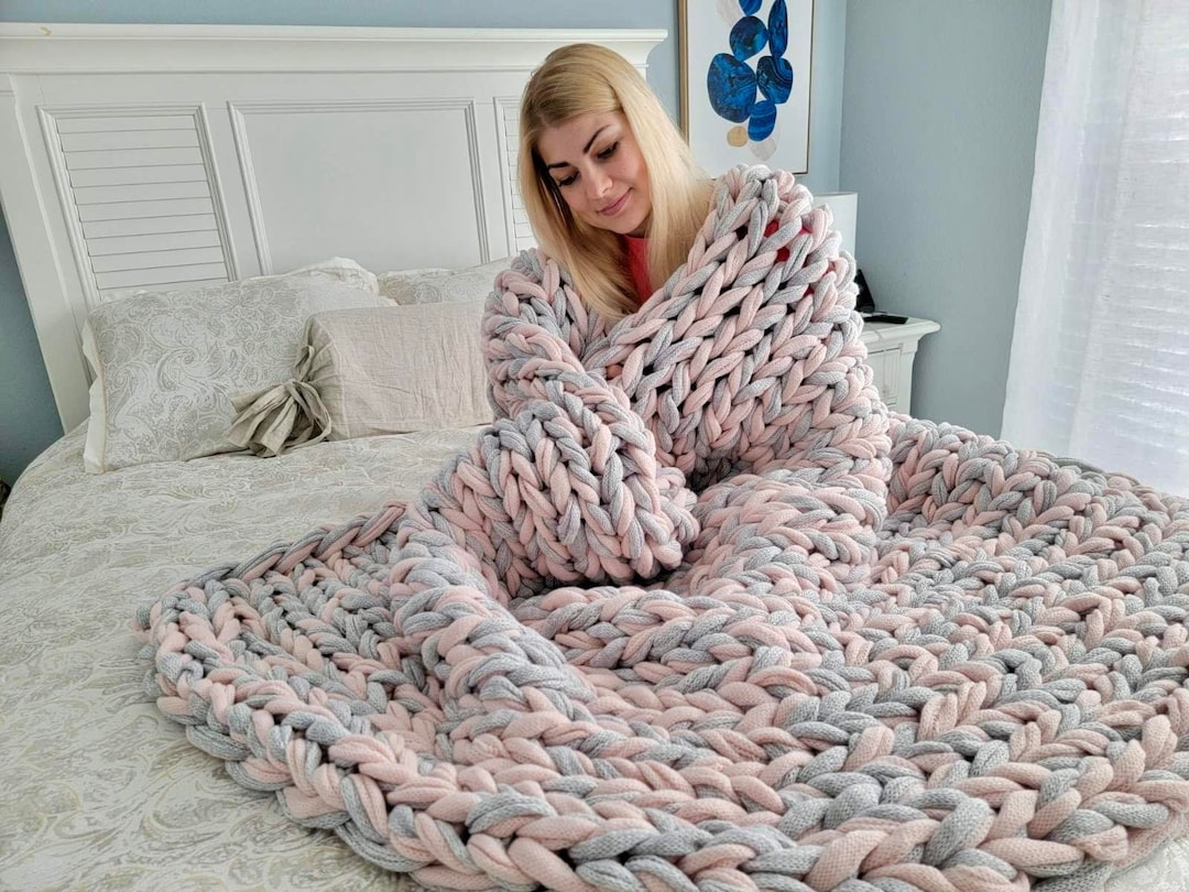 Chunky Knit Blanket , Big Yarn Blanket , Christmas Gift Etsy