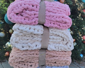Coperta di filato grosso, copriletto a maglia Chunky, coperta boho fatta a mano